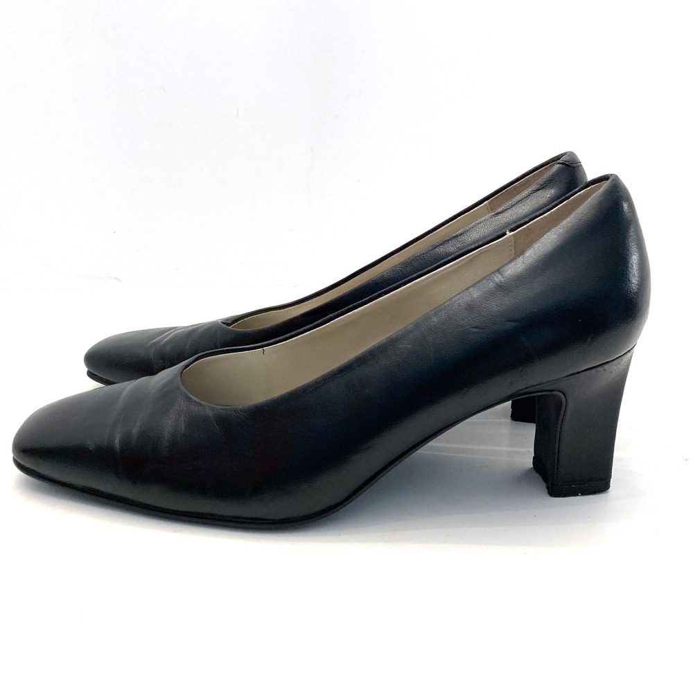 Vtg Andrew Geller Magic Maestro Heels Pumps Womens 7 Black Leather Square Toe - Picture 3 of 9